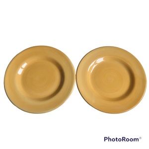 CORSICA Dinner Plates Round Dish 11” Yellow Hand Painted & Crafted, 2 Plates